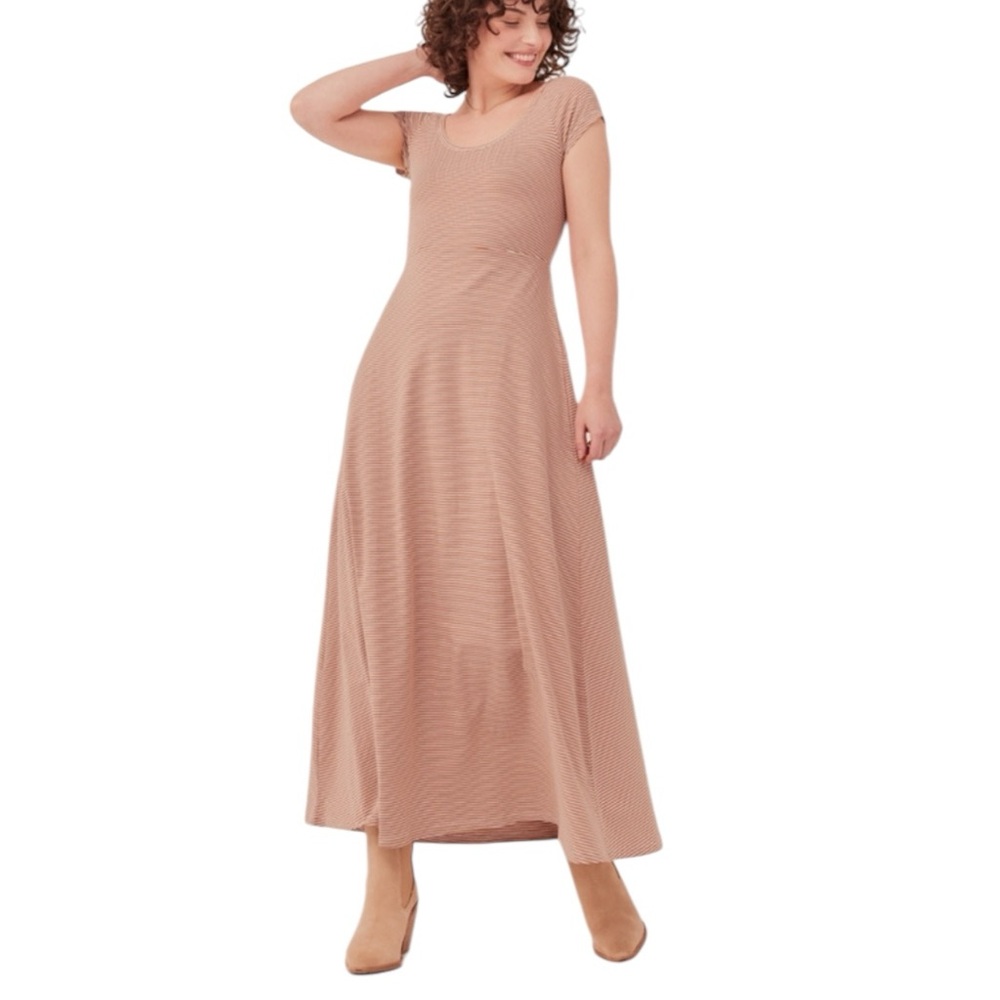 Pact Tan A-Line Maxi Dress Scoop Neck Short Sleeve